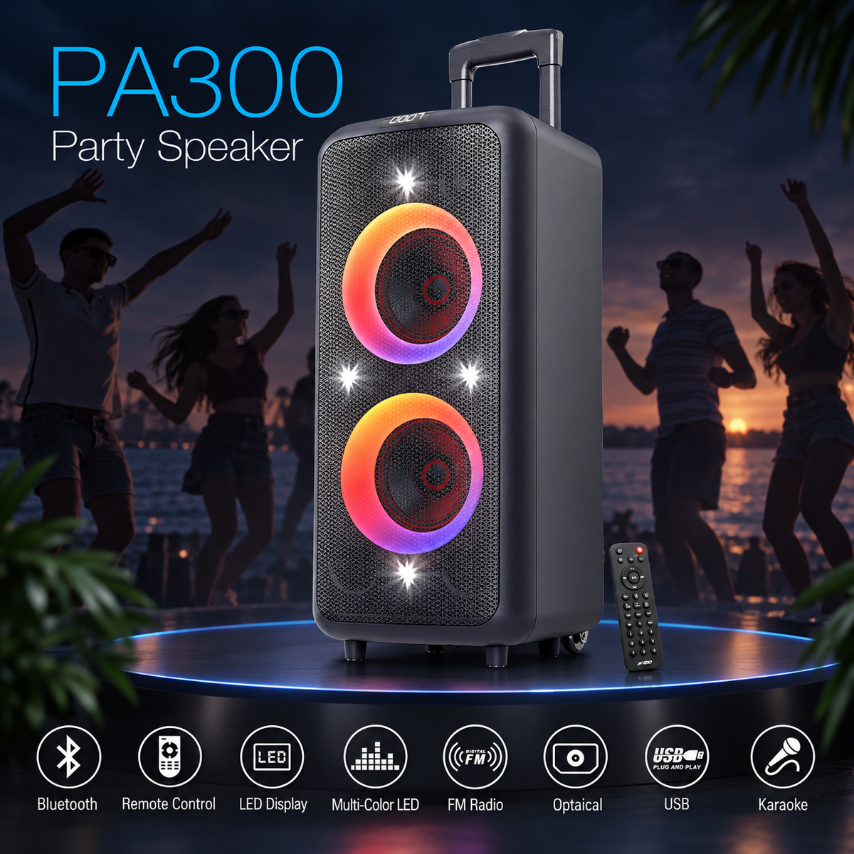 F&D PA300 100W Bluetooth Party Speaker with RGB Lights & Karaoke