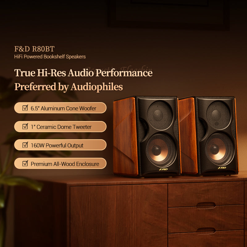 F&D R80BT 160W Hi-Fi Bluetooth 5.4 Powered Bookshelf Speakers