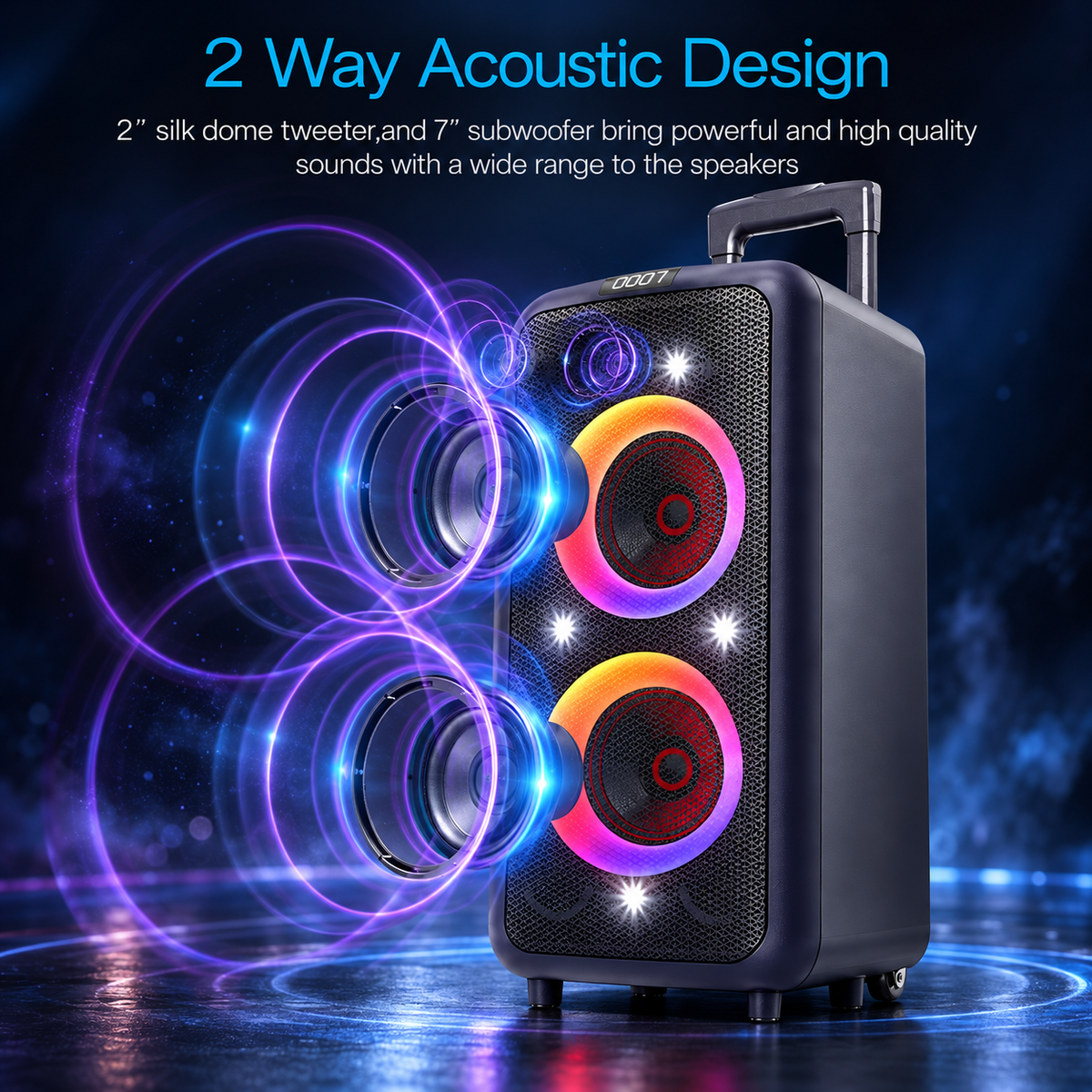 F&D PA300 100W Bluetooth Party Speaker with RGB Lights & Karaoke