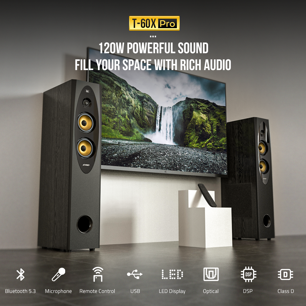 Fenda T-60X Pro 2.0 Multimedia Speaker | Powerful Wooden Stereo Sound
