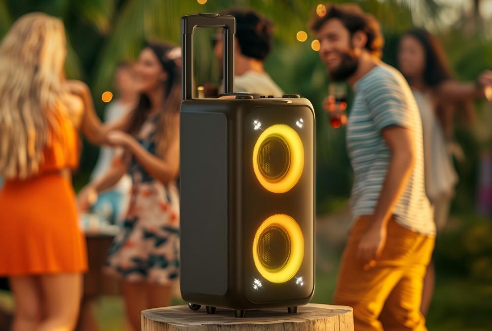 Powerful sound for outdoor parties and social gatherings, with wireless mic support for shared moments.