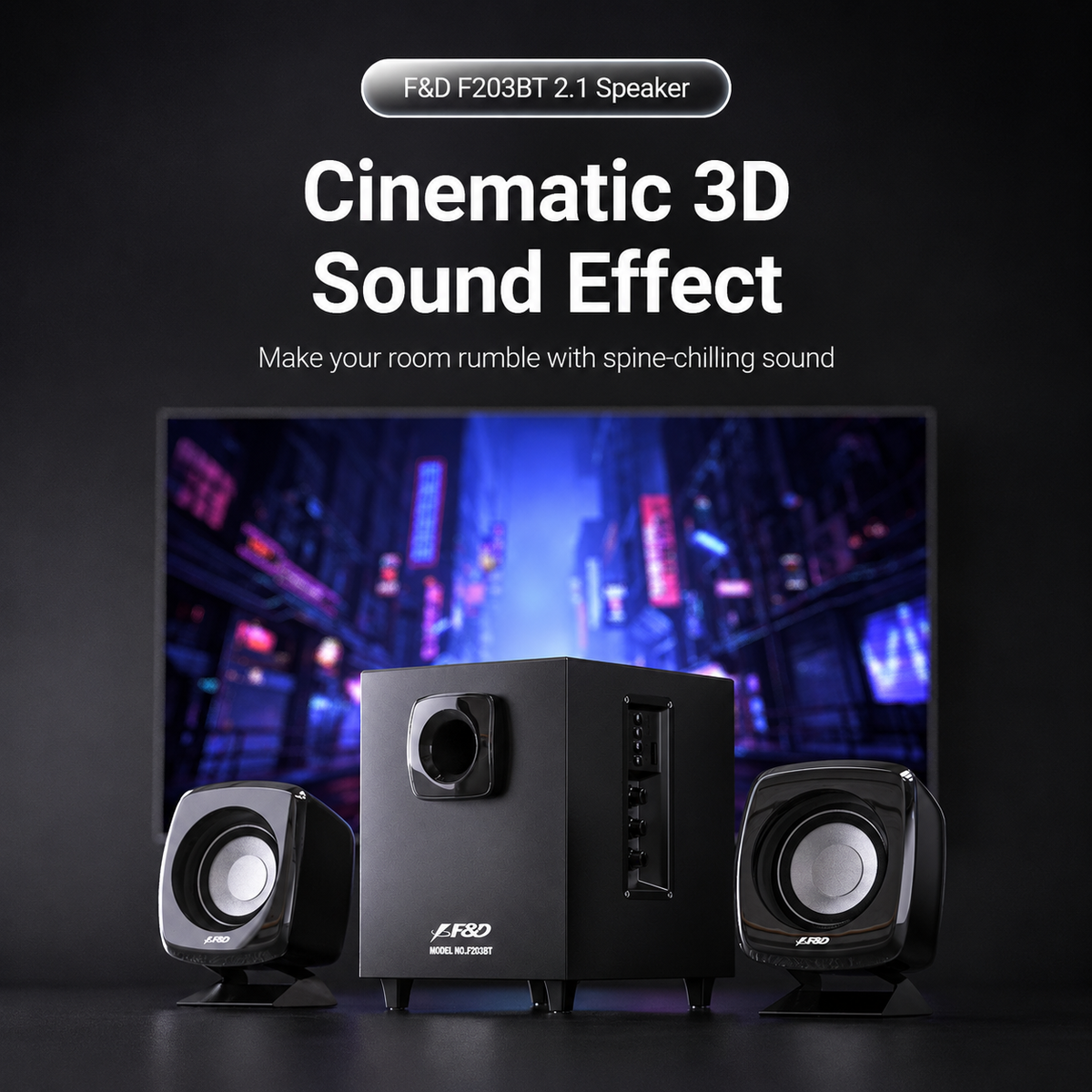 F&D F203BT 2.1 Channel Bluetooth Multimedia Speaker System with Subwoofer 11W Powerful Sound for PC, TV & Mobile